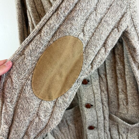 Vintage Eddie Bauer Sweater Cardigan Wool Suede Elbow Patch Fisherman Cabin L - Picture 5 of 13